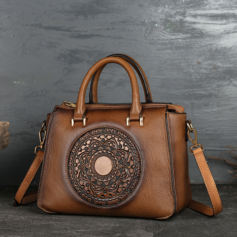 The New Square Bag Totem Leather Handbags Casual Floral Retro Women's Handbag Cjdropshipping