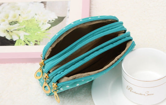 Canvas handbags handbags Korean version of the three-zipper multi-layer wallet hand bag packet phone change Cjdropshipping