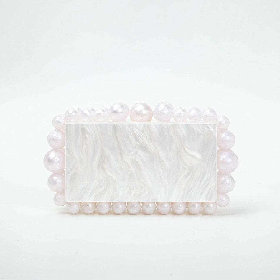 Gold Foil Beaded Acrylic Evening Clutch eprolo