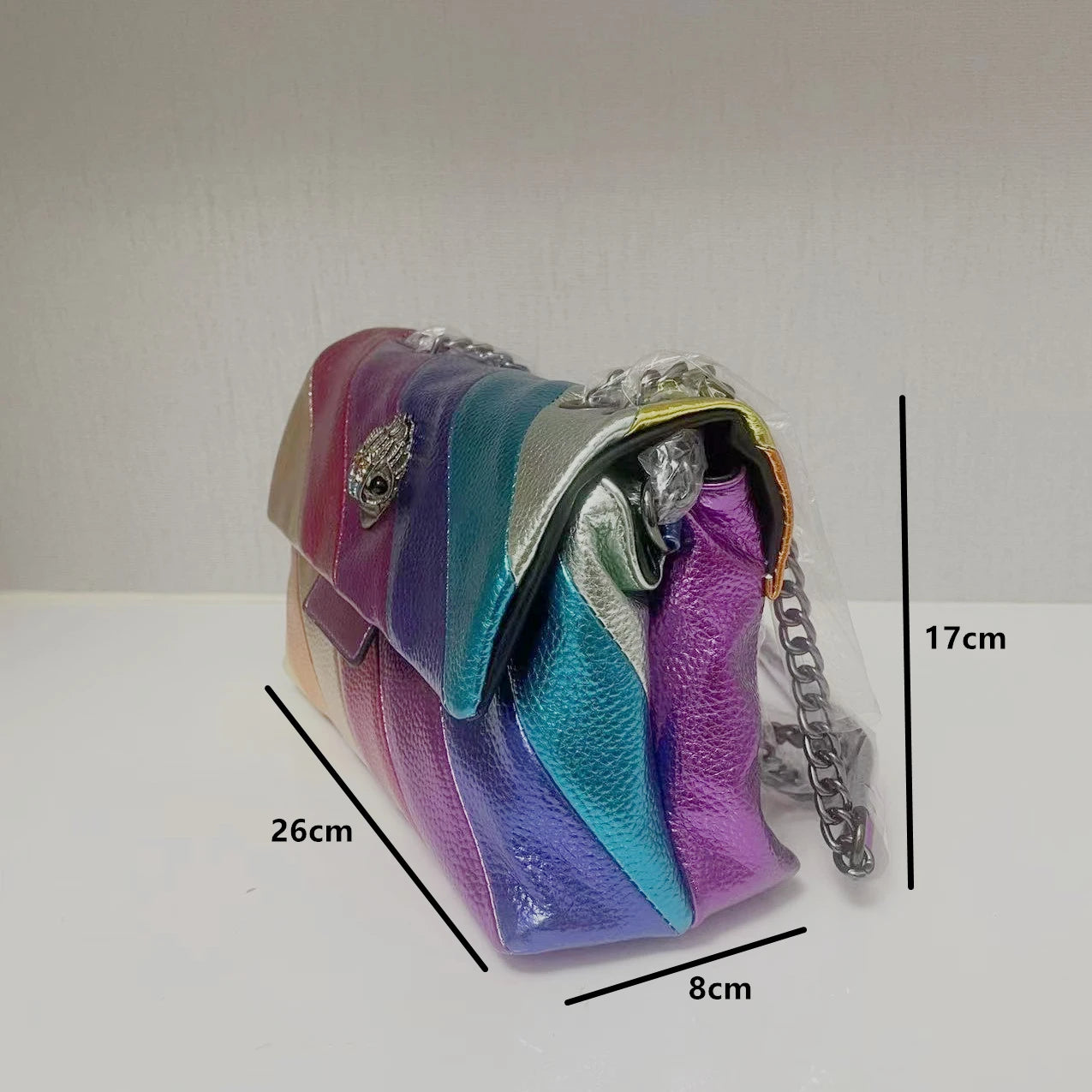 Rainbow Eagle Head Handbags Cross Body Bag 26cm Medium Raibow Bird Head Patchwork Shouler Bags Chain Small Flap Purse eprolo