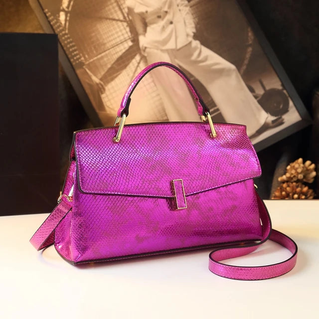 Snake Print Leather Crossbody Tote eprolo
