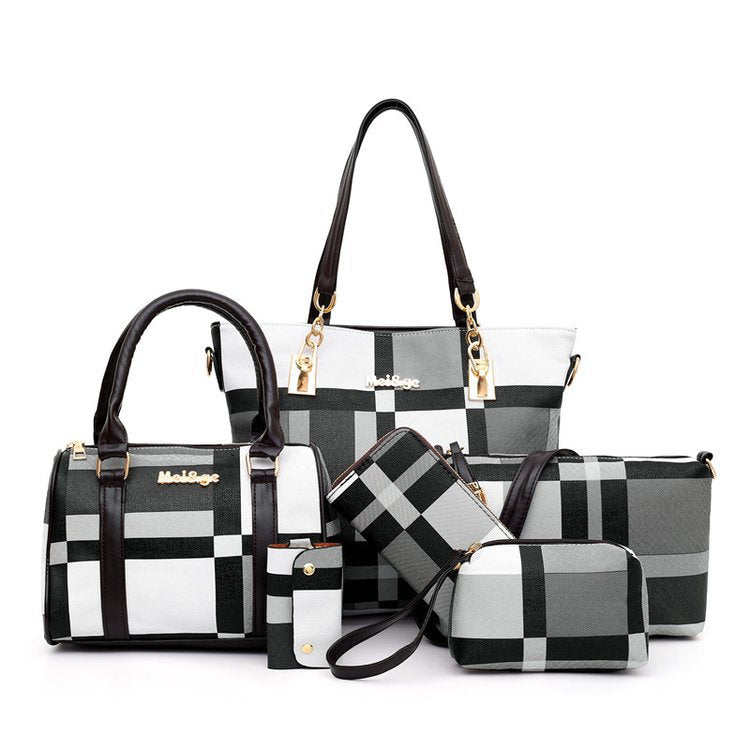 Plaid Six-Piece Tote Bag Set Classy’s