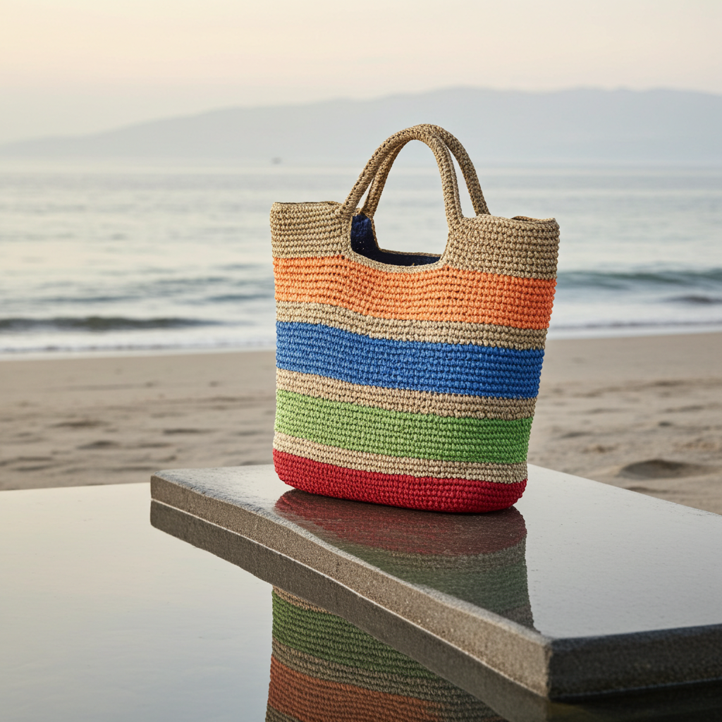 Crochet Colorful Straw Beach Tote eprolo