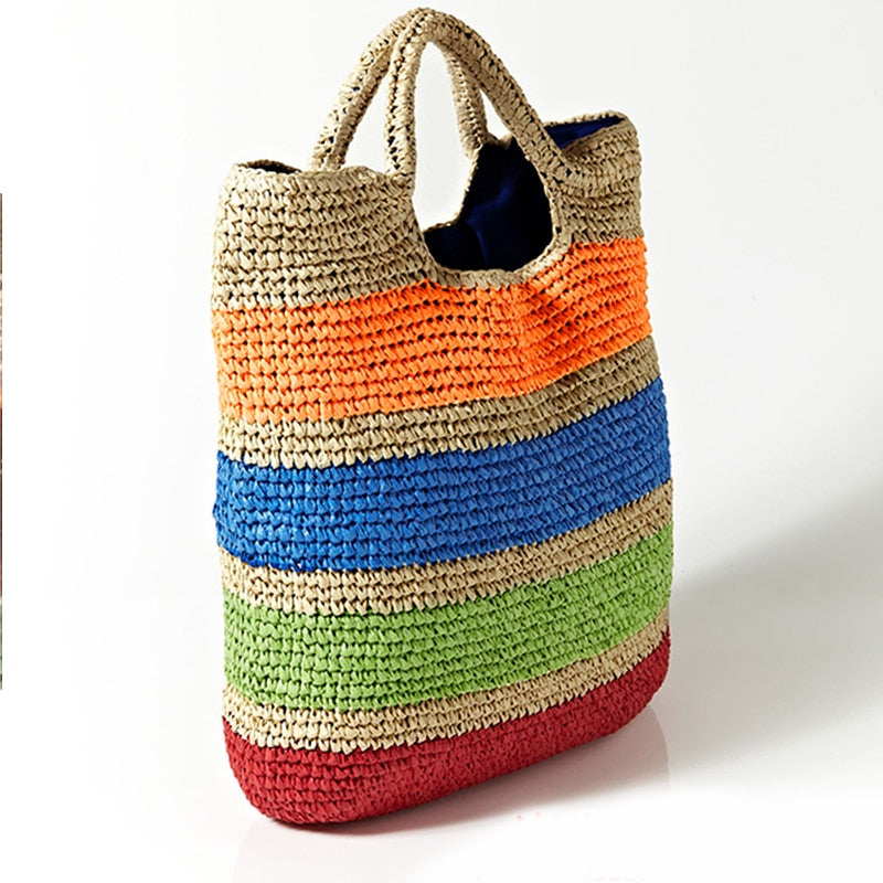 Crochet Colorful Straw Beach Tote eprolo
