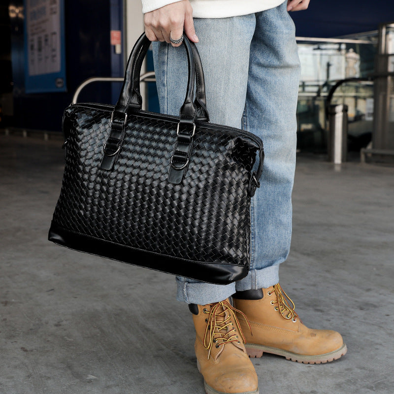 Men's Bag Leather Large Briefcase Hand Woven Luxury Handbags Business Tote Bags For Men High Quality Laptop Handbags Cjdropshipping