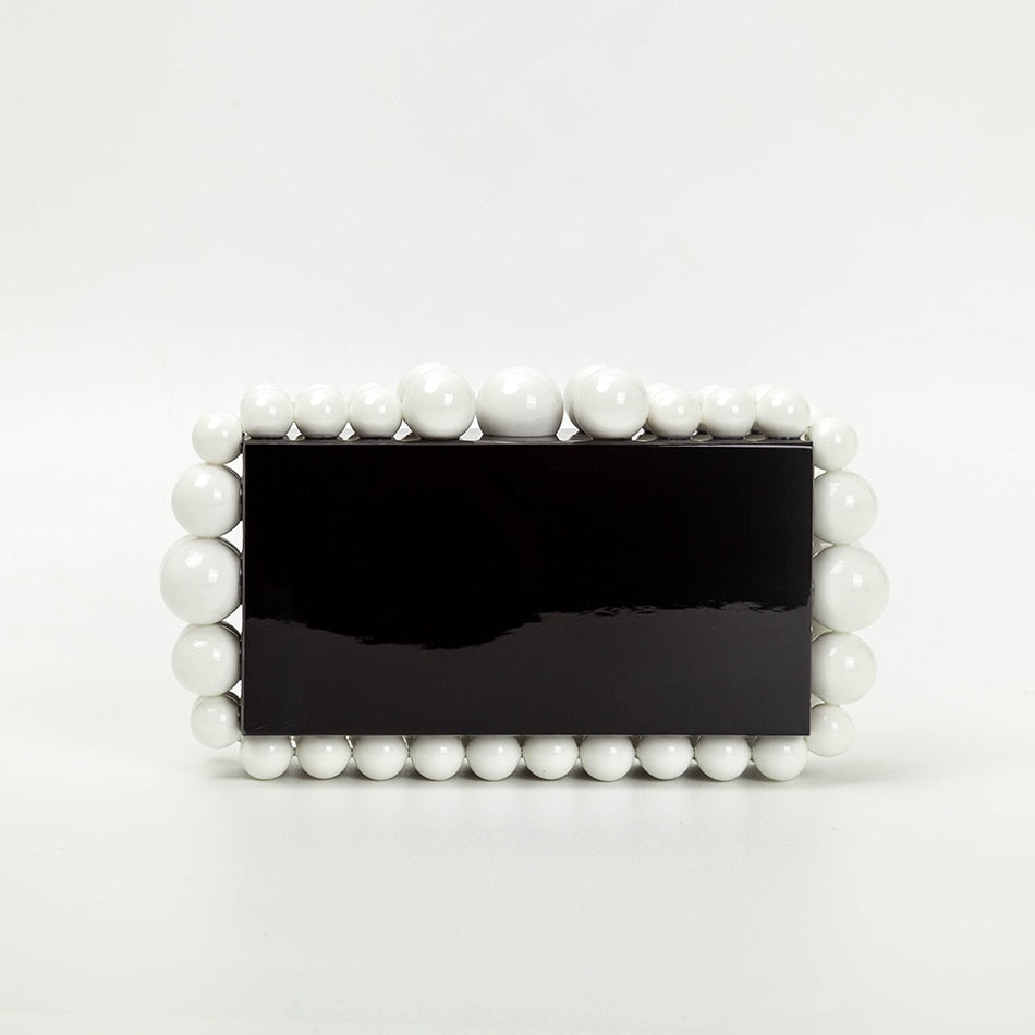 Gold Foil Beaded Acrylic Evening Clutch eprolo