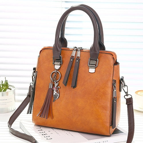 Vintage Leather Tassel Crossbody Tote eprolo