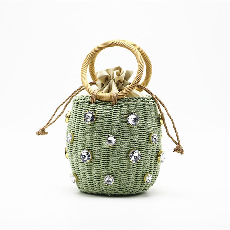 Handmade Rhinestone Crystal Straw Travel Bag eprolo