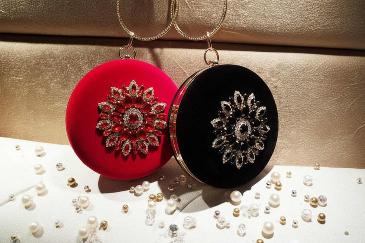 LOLIBOX Women Bags Women Evening Clutch Bags Velvet Diamond Ring Handbags Small Round Clutch Bag Day Party Clutches Purses Cjdropshipping