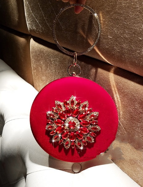 LOLIBOX Women Bags Women Evening Clutch Bags Velvet Diamond Ring Handbags Small Round Clutch Bag Day Party Clutches Purses Cjdropshipping