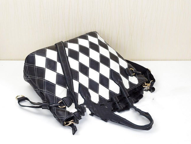 New Fashion Trend Colorful Contrast Color Plaid Stitching One-Shoulder Messenger Casual Leather Cowhide Handbags Cjdropshipping