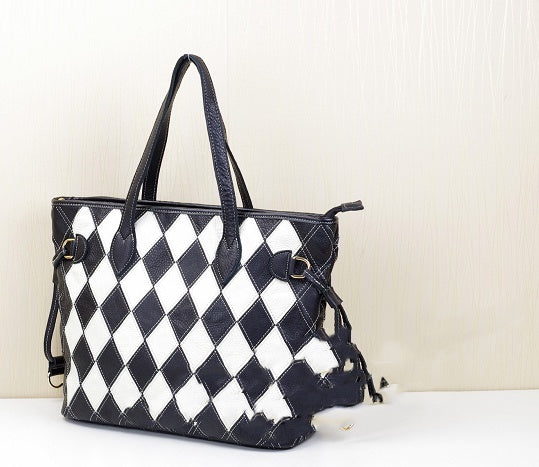 New Fashion Trend Colorful Contrast Color Plaid Stitching One-Shoulder Messenger Casual Leather Cowhide Handbags Cjdropshipping