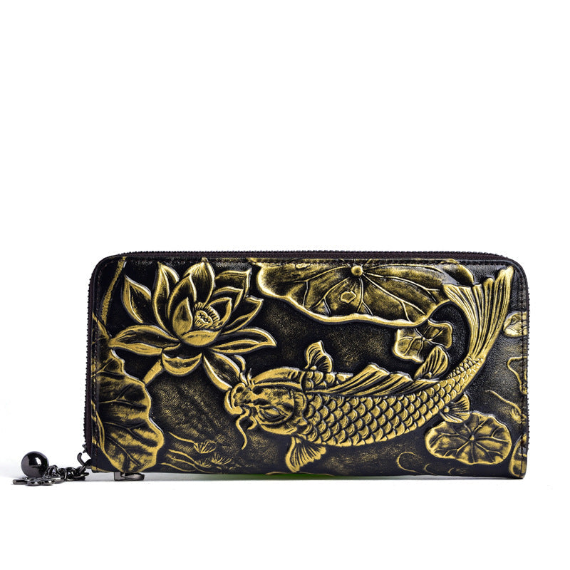 New Cowhide Wallet Women's Leather Vintage Embossed Purses Fish Cjdropshipping