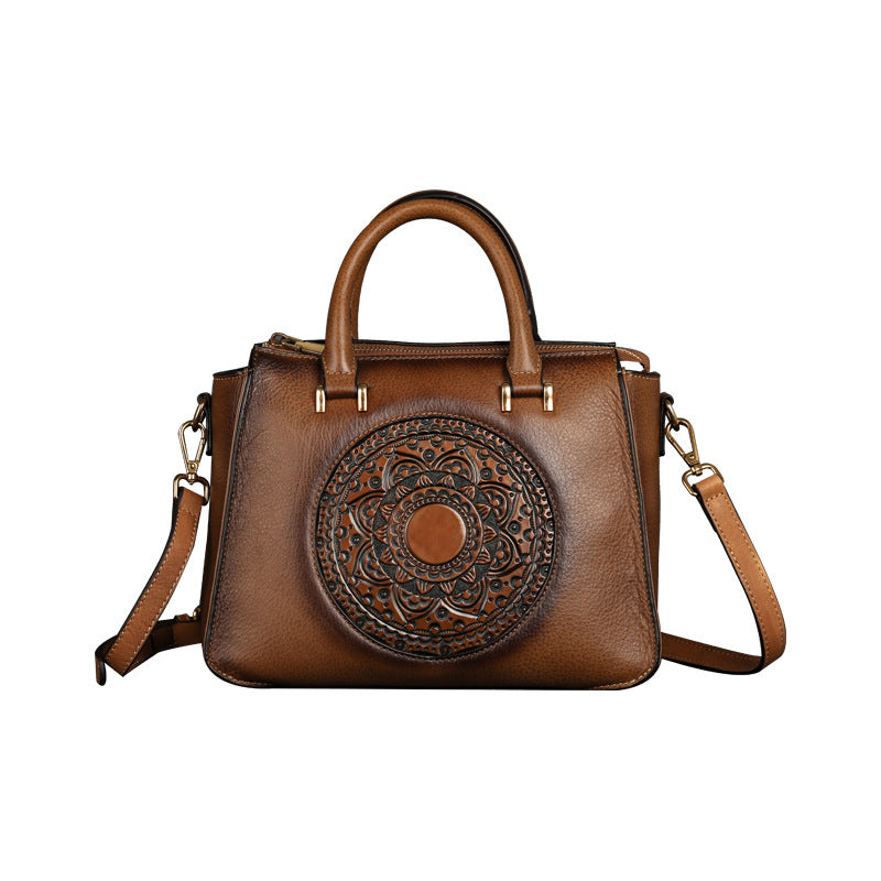 The New Square Bag Totem Leather Handbags Casual Floral Retro Women's Handbag Cjdropshipping