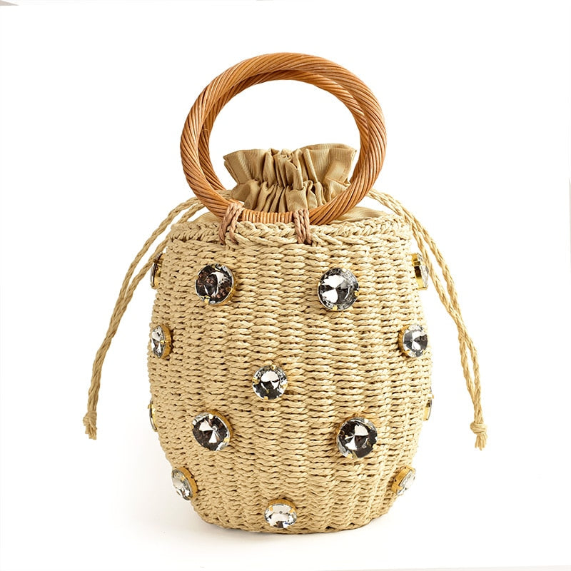 Handmade Rhinestone Crystal Straw Travel Bag eprolo