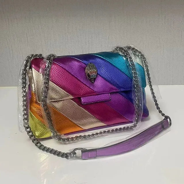 Rainbow Eagle Head Handbags Cross Body Bag 26cm Medium Raibow Bird Head Patchwork Shouler Bags Chain Small Flap Purse eprolo