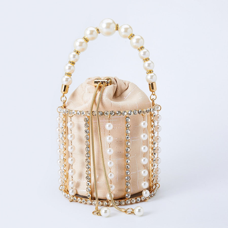 Rhinestone Pearl Beaded Bucket Clutch eprolo