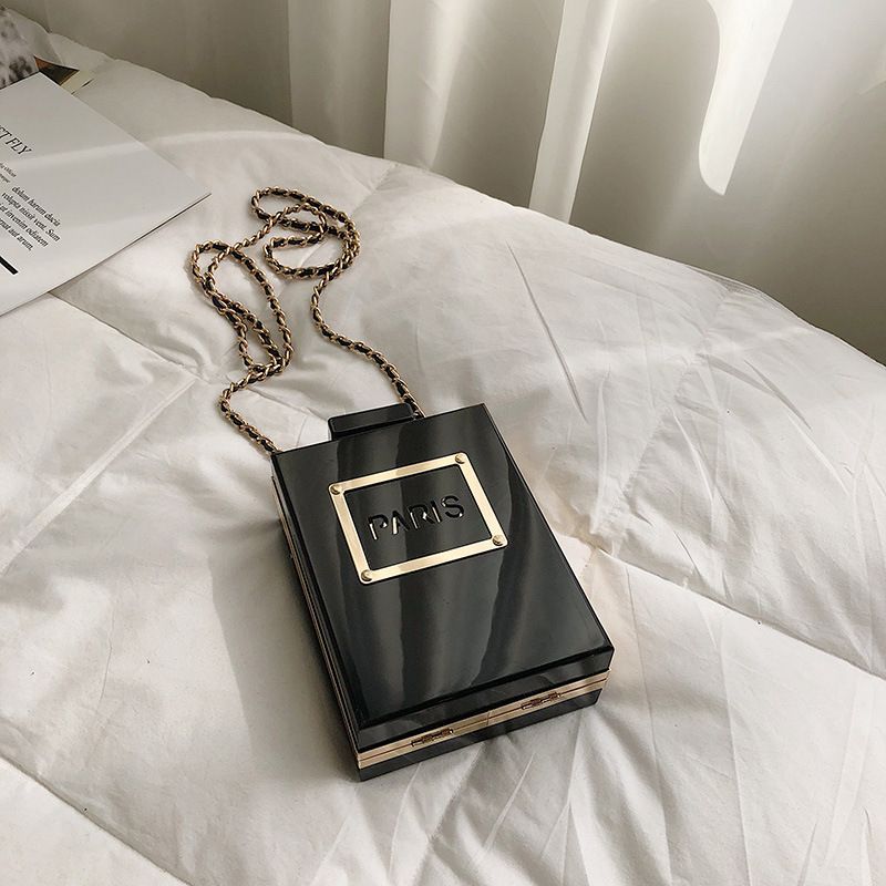 Bag handbags 2020 new European and American fashion dinner bag personality creative perfume bottle hand transparent shoulder bag Classy’s