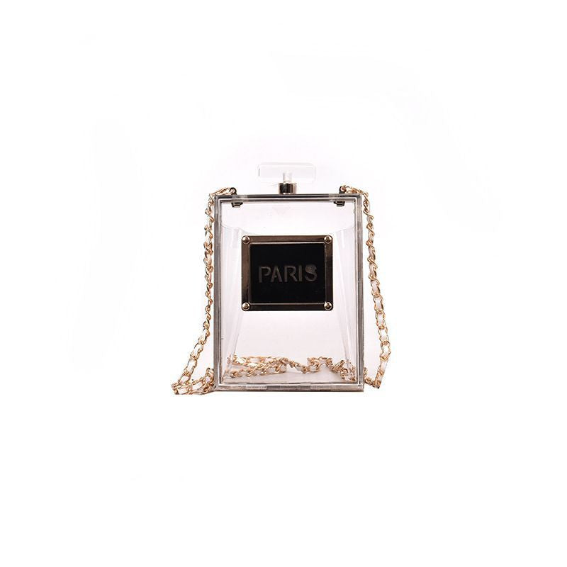 Bag handbags 2020 new European and American fashion dinner bag personality creative perfume bottle hand transparent shoulder bag Classy’s