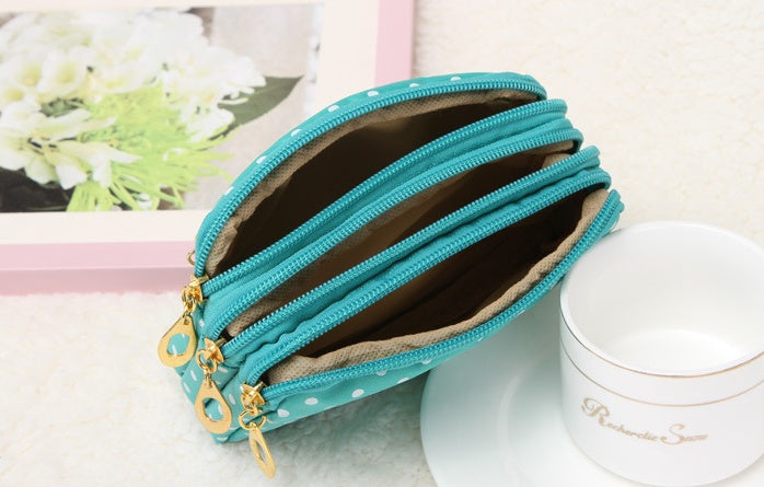 Canvas handbags handbags Korean version of the three-zipper multi-layer wallet hand bag packet phone change Cjdropshipping