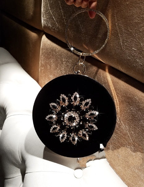 LOLIBOX Women Bags Women Evening Clutch Bags Velvet Diamond Ring Handbags Small Round Clutch Bag Day Party Clutches Purses Cjdropshipping