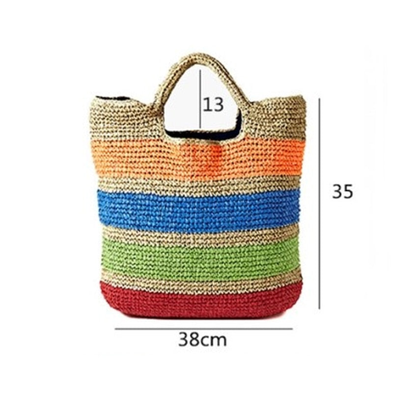Crochet Colorful Straw Beach Tote eprolo
