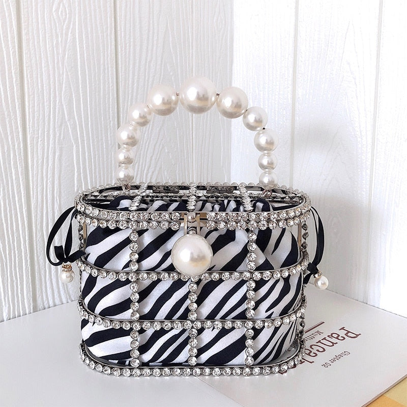 Leopard Zebra Pattern Diamonds Basket Evening Clutch Bags Women Luxury Purses Preal Beaded Metallic Handbags Ladies Wedding Bag eprolo