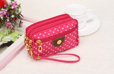 Canvas handbags handbags Korean version of the three-zipper multi-layer wallet hand bag packet phone change Cjdropshipping