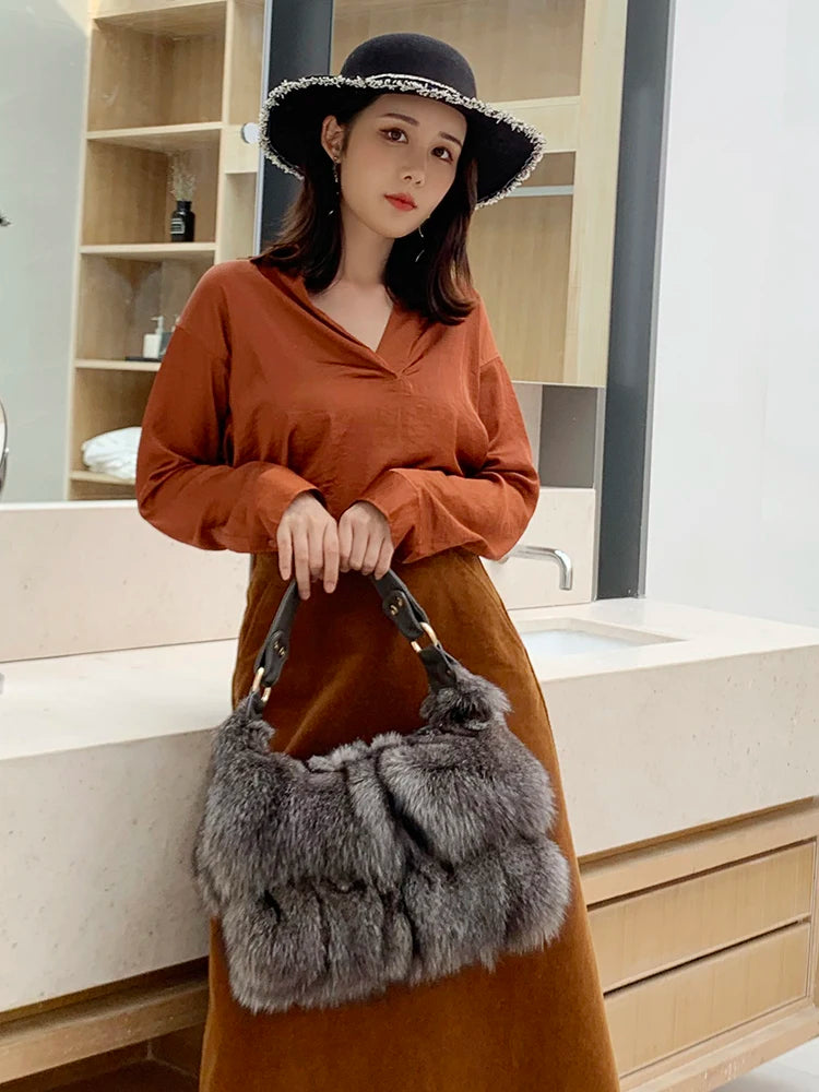 Real Fox Fur Winter Tote eprolo