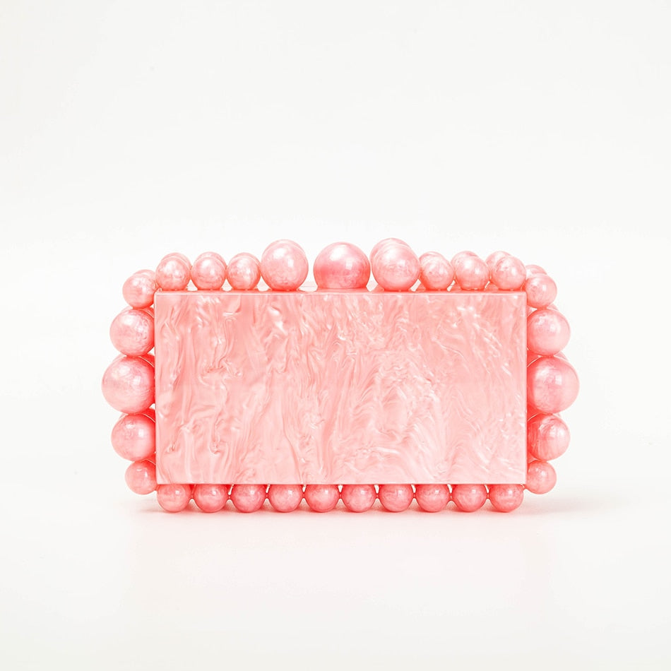 Gold Foil Beaded Acrylic Evening Clutch eprolo