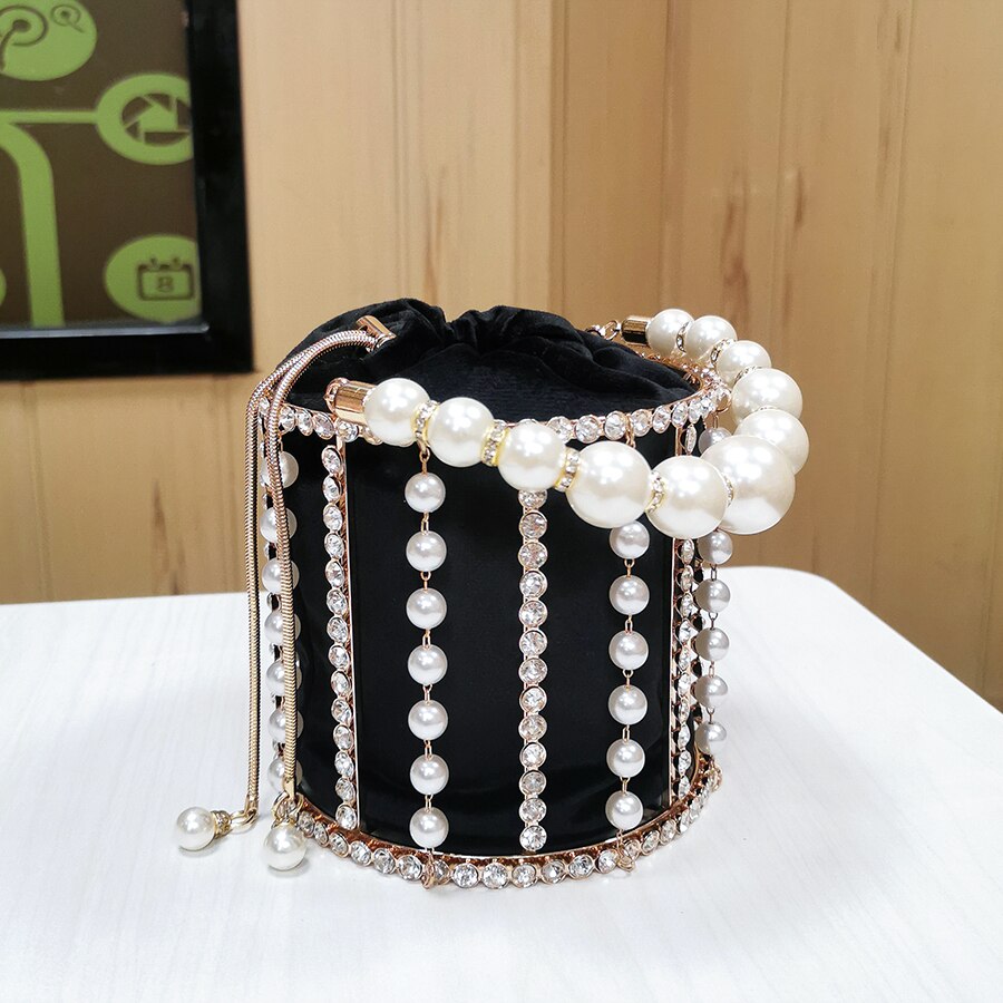 Rhinestone Pearl Beaded Bucket Clutch eprolo
