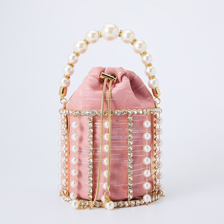 Rhinestone Pearl Beaded Bucket Clutch eprolo