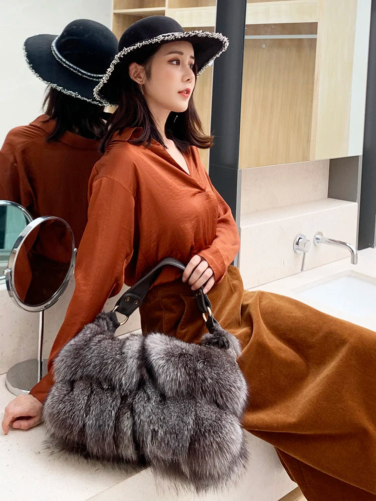 Real Fox Fur Winter Tote eprolo