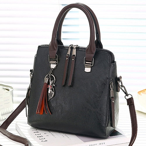 Vintage Leather Tassel Crossbody Tote eprolo