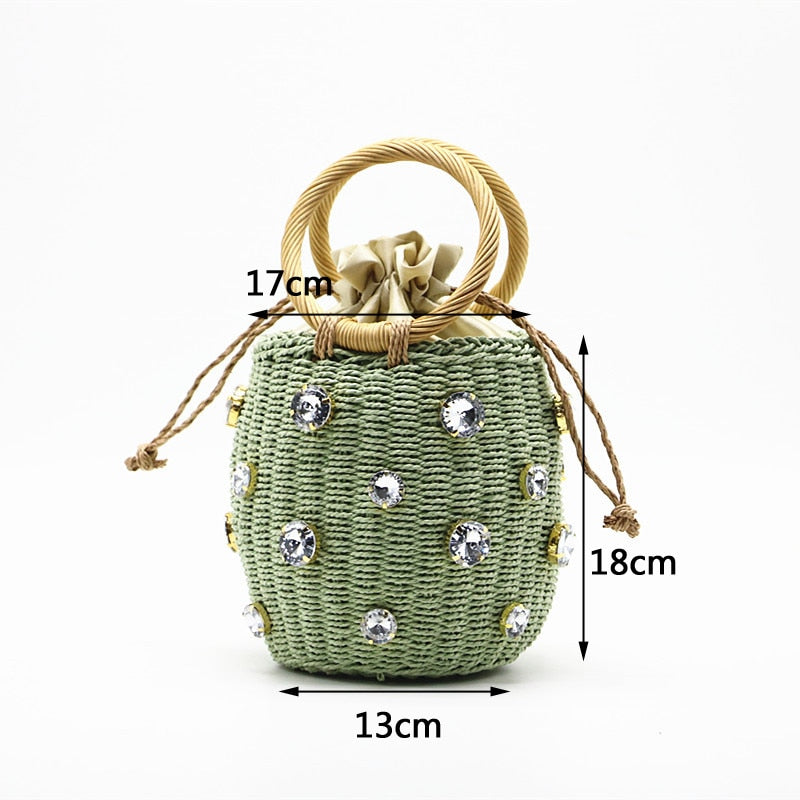 Handmade Rhinestone Crystal Straw Travel Bag eprolo