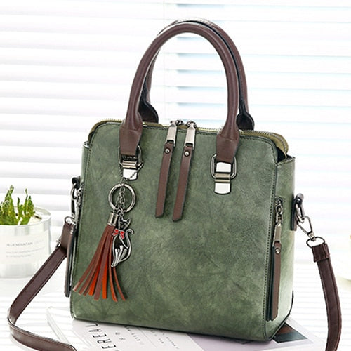 Vintage Leather Tassel Crossbody Tote eprolo