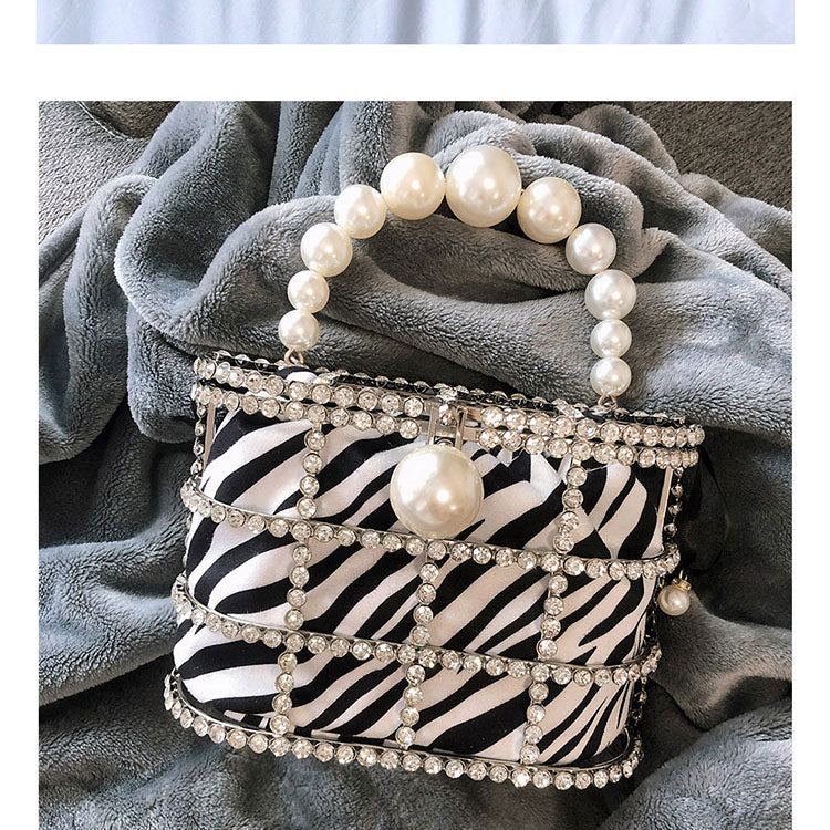 Leopard Zebra Pattern Diamonds Basket Evening Clutch Bags Women Luxury Purses Preal Beaded Metallic Handbags Ladies Wedding Bag eprolo