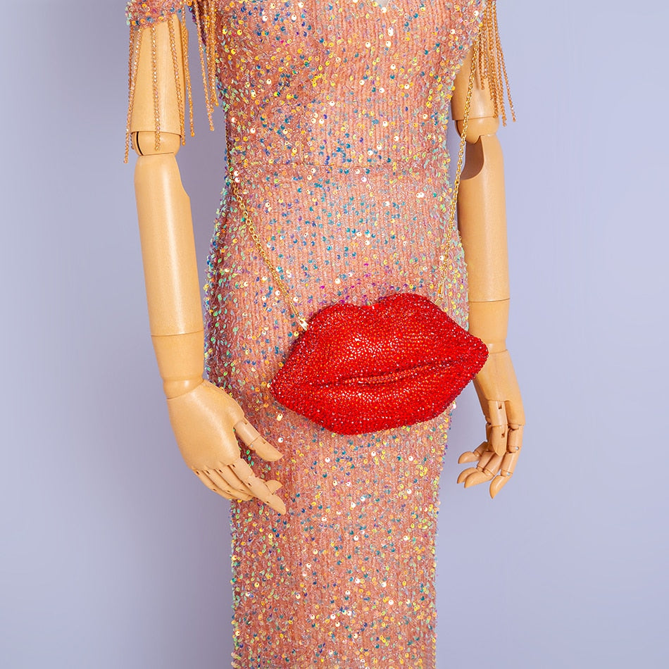 Mouth Shaped Rhinestone Evening Clutch Bags Wedding Women Novelty Crystal Dinner Dress Purses designer Ladies Chain Handbag eprolo