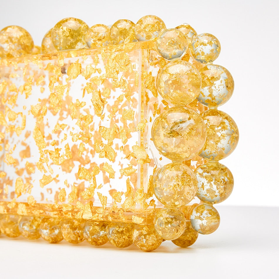 Gold Foil Beaded Acrylic Evening Clutch eprolo