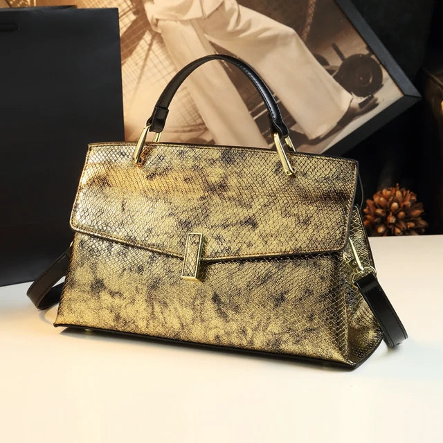 Snake Print Leather Crossbody Tote eprolo