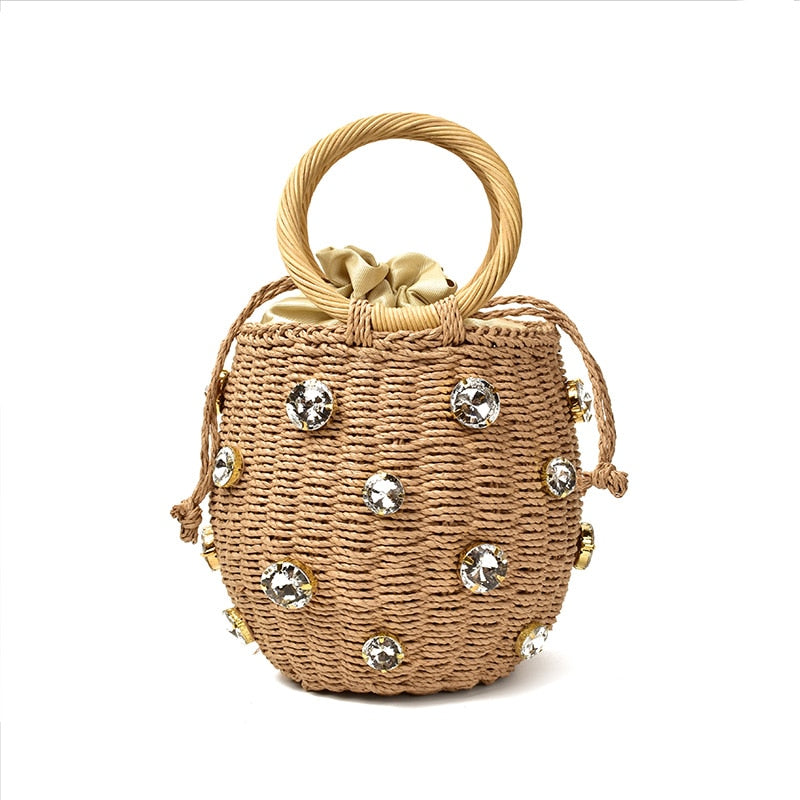 Handmade Rhinestone Crystal Straw Travel Bag eprolo