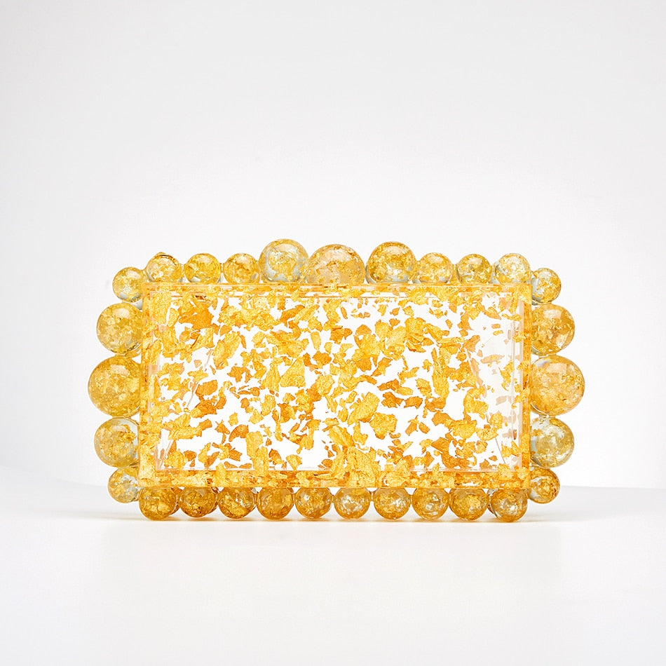 Gold Foil Beaded Acrylic Evening Clutch eprolo