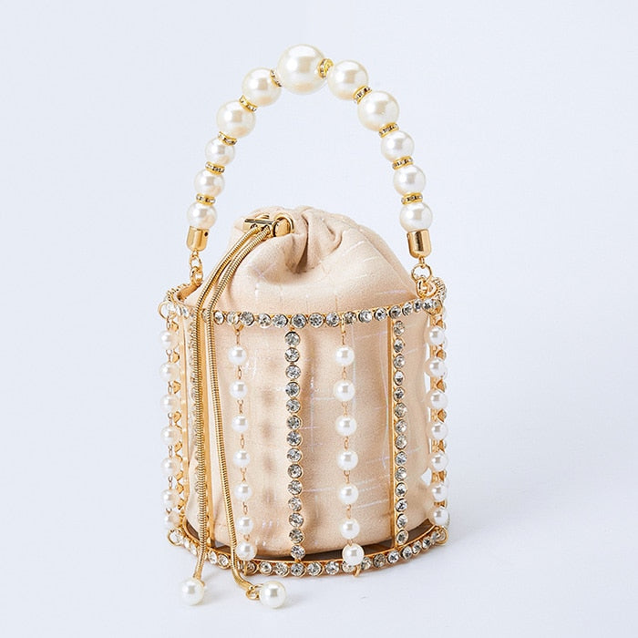 Rhinestone Pearl Beaded Bucket Clutch eprolo