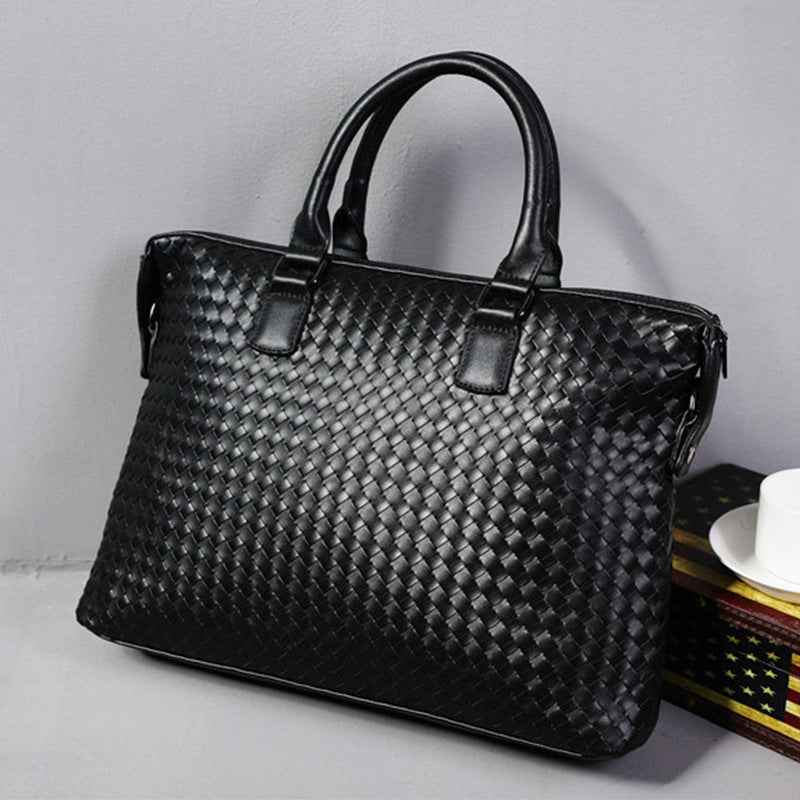 Men's Bag Leather Large Briefcase Hand Woven Luxury Handbags Business Tote Bags For Men High Quality Laptop Handbags Cjdropshipping