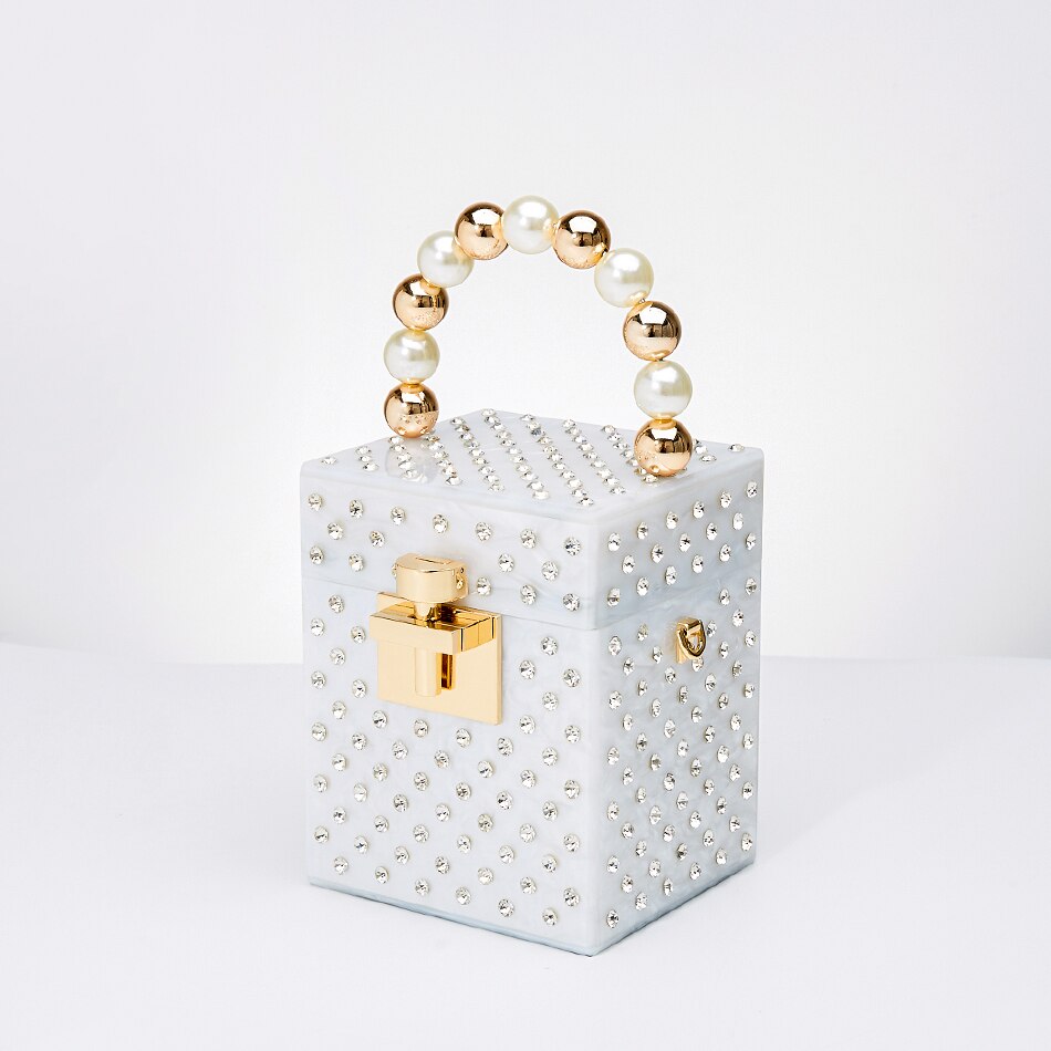 Pearl Beaded Acrylic Box Clutch eprolo