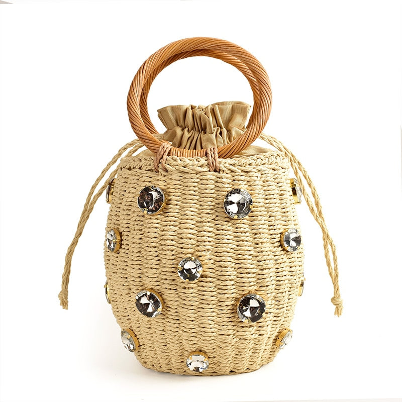 Handmade Rhinestone Crystal Straw Travel Bag eprolo