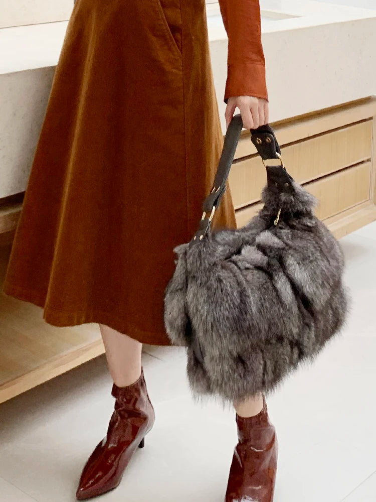 Real Fox Fur Winter Tote eprolo