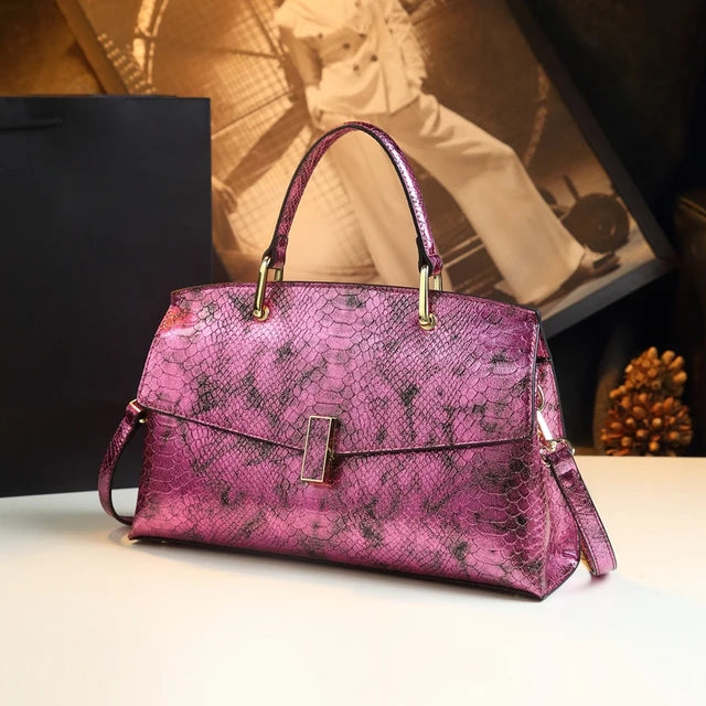 Snake Print Leather Crossbody Tote eprolo