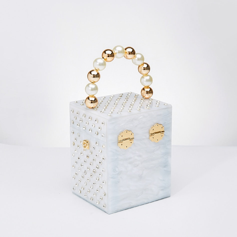 Pearl Beaded Acrylic Box Clutch eprolo