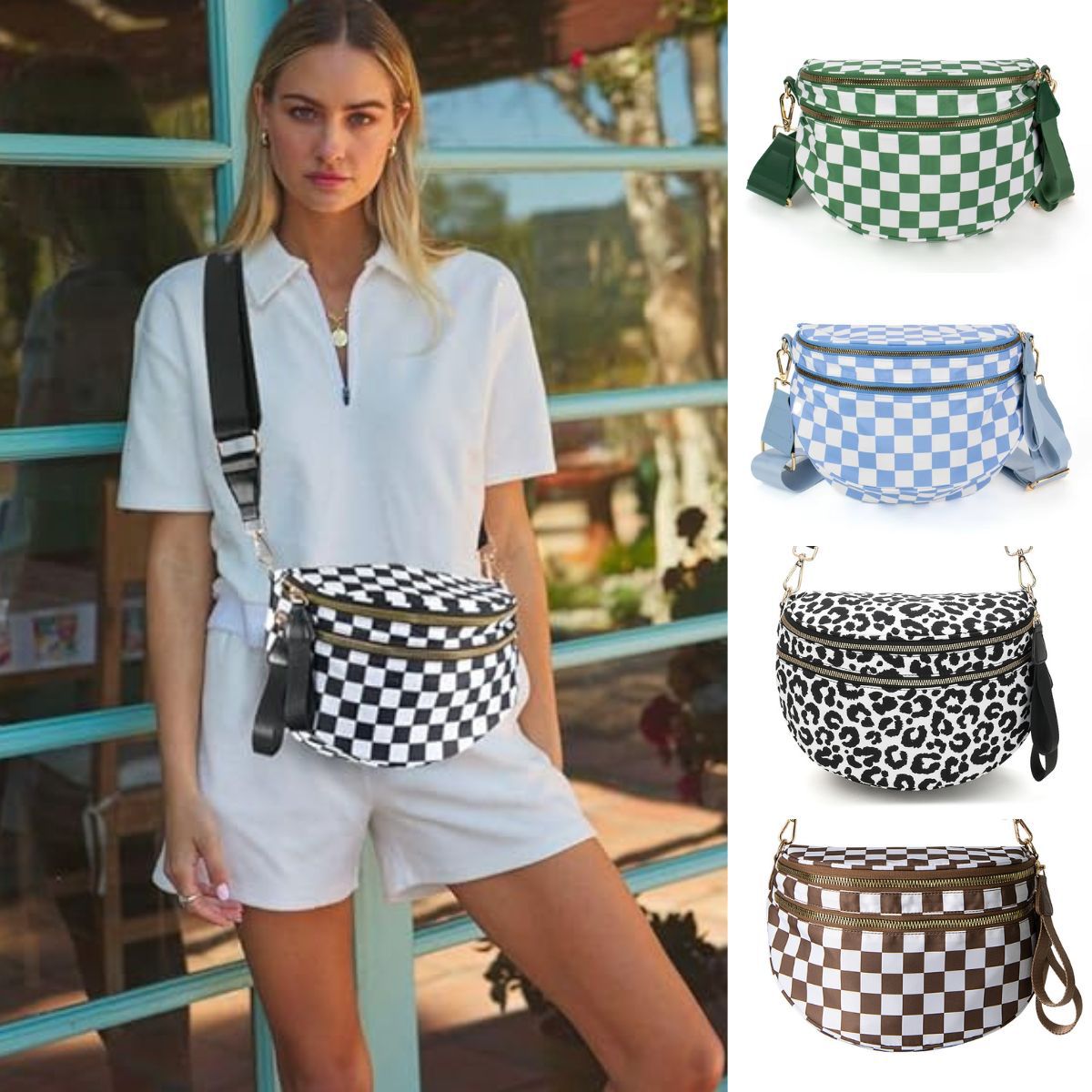 lulu's same style nylon single-shoulder bag for women, large-capacity checkered waist bag and crossbody bag Hypersku
